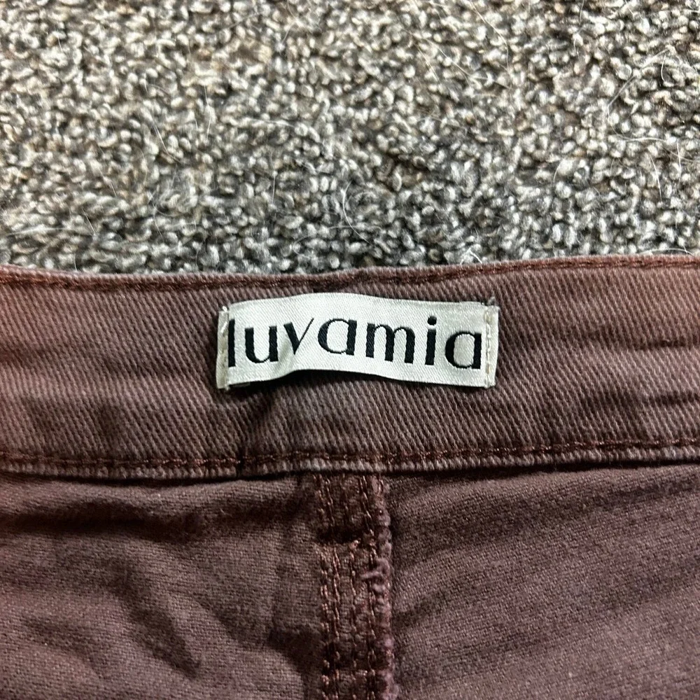 luvamia Denim Skort Womens L Brown Excellent Mini Skirt Slit Detail 5103